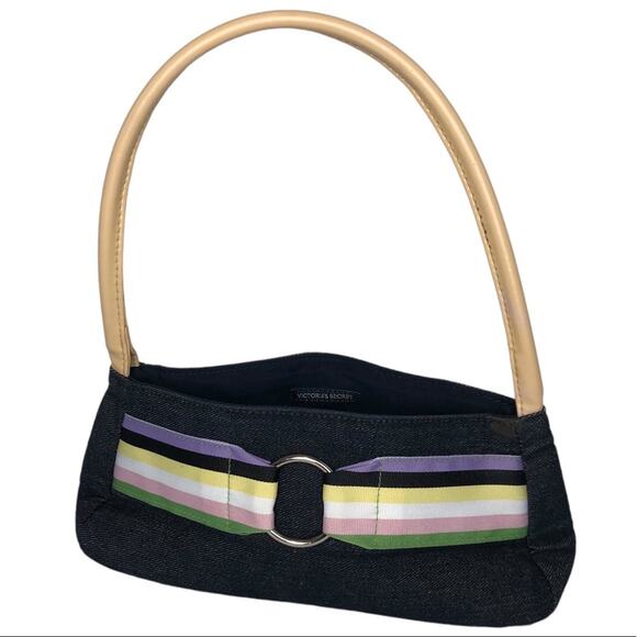 Victoria’s Secret Vintage Y2K Denim Mini Handbag Rainbow Stripe Retro - Picture 1 of 12